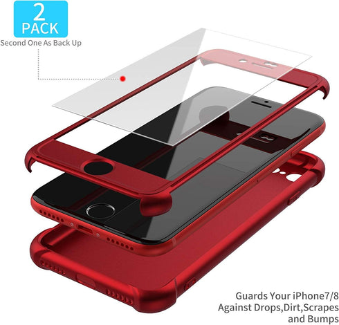 ORETECH Compatible with iPhone 7/8 Case, with 2 Pack HD Screen Protector 360° Full-Body Silicone Soft TPU Hard PC Protective Bumper Phone Case Cov...