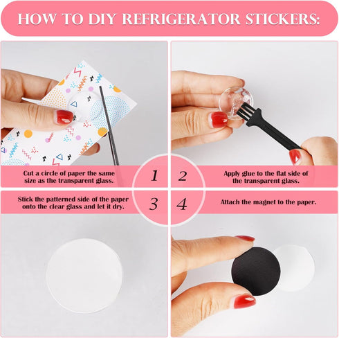 124pcs Craft Magnets Glass w Adhesive Backing and Transparent Clear Glass Cabochons DIY Craft Fridge Magnets Sticker for Refrigerator(62 Sets,1 In...