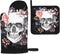 Halloween Skull and Flowers Day of The Dead Oven Mitts and Pot Holders Sets,Heat Resistant Non-Slip Cooking Gloves with Cotton Lining for Kitchen ...