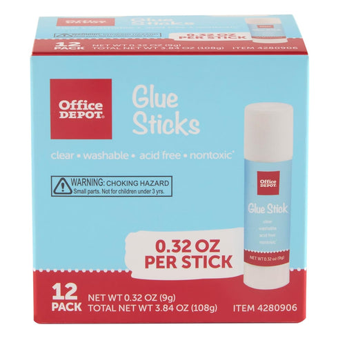 Office Depot Brand Glue Sticks, 0.32 Oz, Clear, Pack Of 12 Glue Sticks...