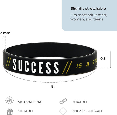 Inkstone - 10-Pack - Success, Focus, Believe Motivational Silicone Rubber Wristbands Bulk Pack in Unisex Adult Size for Teens Men Women - Wholesal...