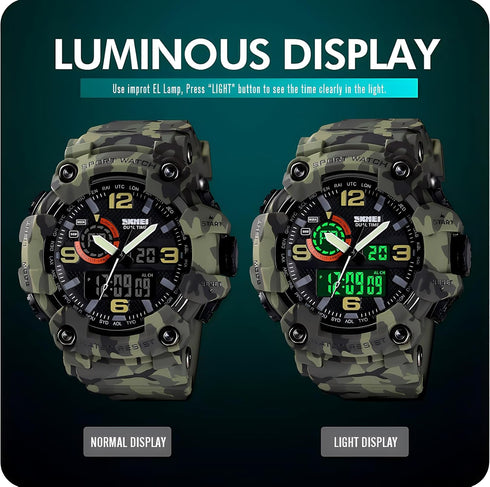 Gosasa Men's Large Face Outdoor Sports Watches Military S-Shock Watch Waterproof, Backlight, Alarm, Stopwatch Features - Rugged Wristwatch for Tra...