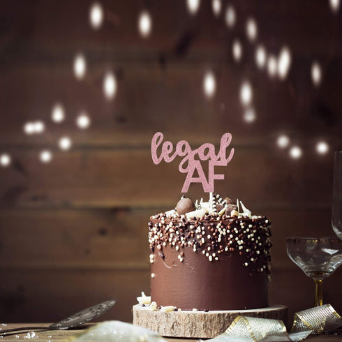 Legal AF Birthday Cake Topper for 18th / 19th / 21st Birthday Party Decorations (Double Sided Rose Gold Glitter)...