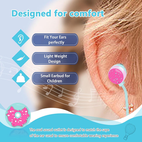 Cute Donut Earbuds for Kids, Kid Size Wired Earbud & in-Ear Headphones with Microphone and Lovely Earphones Storage Case Gifts for School Girls an...