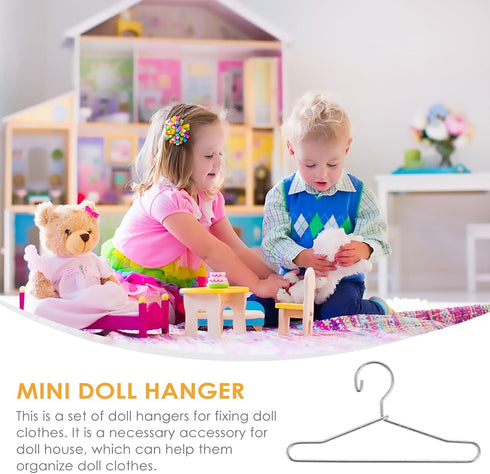 HEALLILY 20 Pcs Doll Clothes Hangers Dollhouse Miniature Wire Hangers, Metal Hangers for Doll Dress Necklaces (6.5CM Silver)...