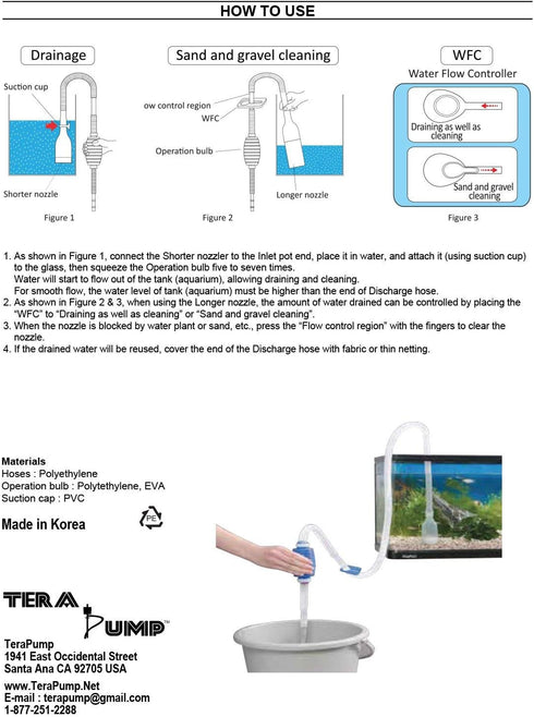 TERA PUMP TRFTCLN Aquarium Gravel Cleaner (BPA Free) Aquarium Sand Cleaner/Water Siphon with Long Nozzle & Water Flow Controller, (10-20 Gallon Ta...