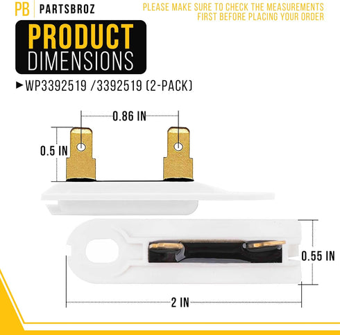 PartsBroz WP3392519 3392519 Dryer Thermal Fuse G4AP0500 TF091C (2-Pack) - Thermal Fuse for Whirlpool Dryer, Kenmore Dryer Thermal Fuse, KitchenAid...