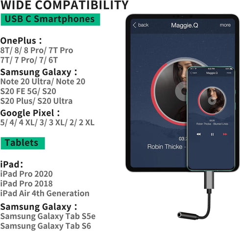 COOYA USB C to 3.5mm Audio Jack for Samsung S20 FE S21 S22 5G OnePlus 8T Headphone Adapter USB C to Aux Dongle Stereo Earphone Connector for iPad ...