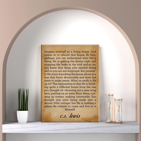 LEXSIVO Inspirational Quote Christian Retro Print Canvas Wall Art Home Decor Imagine Yourself as a Living House Painting 12x15 Canvas Poster Frame...
