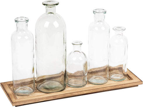 Creative Co-Op Set of 5 Vintage Bottle Vases on Wood Tray...