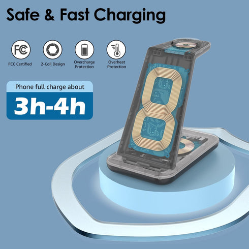 Minthouz Wireless Charger, 3 in 1 Fast Wireless Charging Station with 20W Adapter for Multiple Devices Apple Watch, AirPods, Wireless Charger Stan...