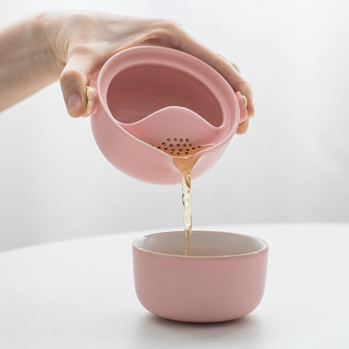 HEER Chinese Gaiwan Tea Set with Teapot and cup for One Women Adults, Small Ceramic Porcelain Gongfu Teacup for Home Office, Japanese Style Tradit...