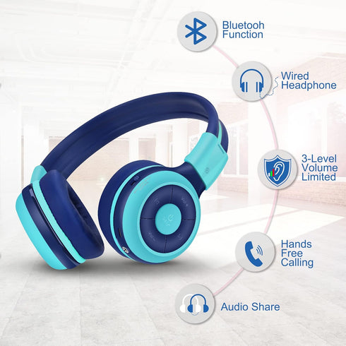 SIMOLIO Kids Bluetooth Headphones with Microphone and 75dB,85dB,94dB Volume Limit, Foldable Lightweight & Adjustable, Wireless Headphones for Kids...