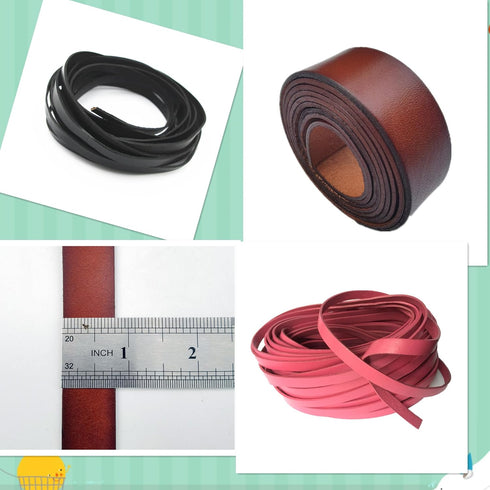 Glory Qin 5 Yards 10mmx2mm Genuine Cow Hide Flat Leather Strip, 10mm Wide Real Leather Craft for Jewelry Making LeatherRush (Black)...