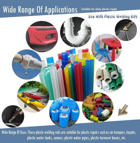 106pcs Plastic Welding Rods ABS PP PU PE PA PC TPO 7 Types of Plastic Welder Rods for Car Bumper Kayak Repair Kit with Reinforcing Stainless Steel...