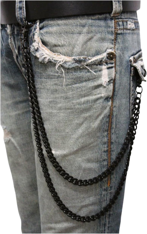 Men Wallet Chain Biker Fashion Jean Keychain 2 Long Strands Motorcycle Biker Black...