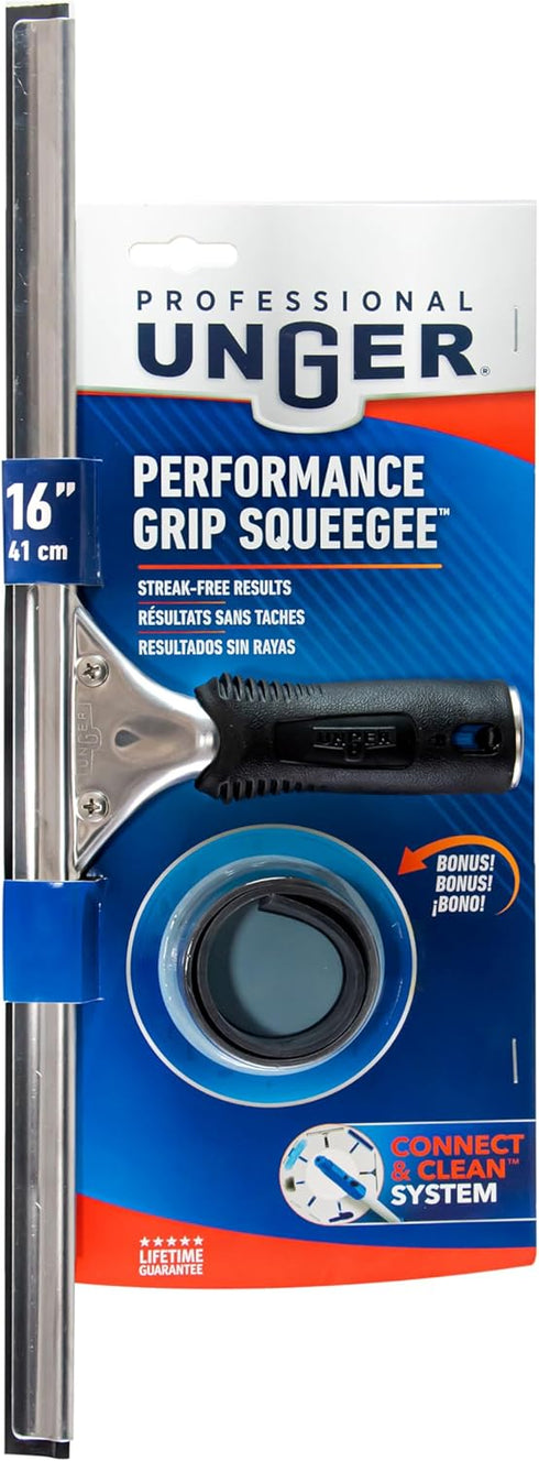 16" Performance Window & Glass Cleaning Squeegee w/Replacement Rubber - Cleaning Supplies, Heavy Duty Squeege for Window Cleaning, Streak-Free Res...