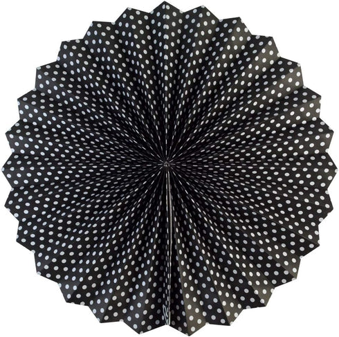 18pcs Party Hanging Paper Fans Set Black White Round Paper Fans Decorative Pattern Folding Fan Halloween Hanging Garlands for Halloween Birthday W...