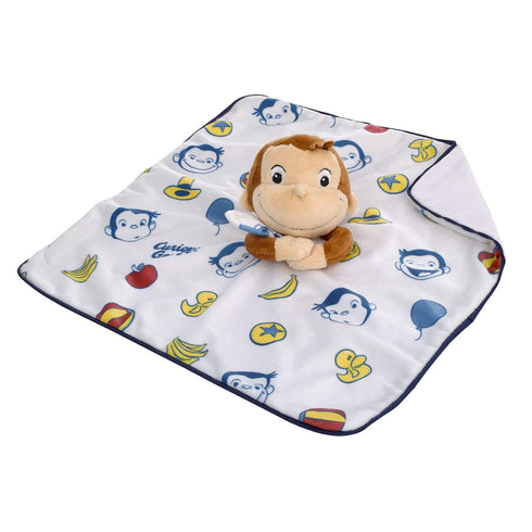 Welcome to The Universe Baby Curious George White, Blue, Red, Yellow and Brown Plush Security Baby Blanket...