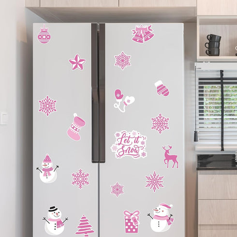 Whaline 20Pcs Christmas Decoration Magnets Pink Winter Refrigerator Magnets Xmas Snowman Snowflake Decorative Fridge Magnetic Stickers for Mailbox...