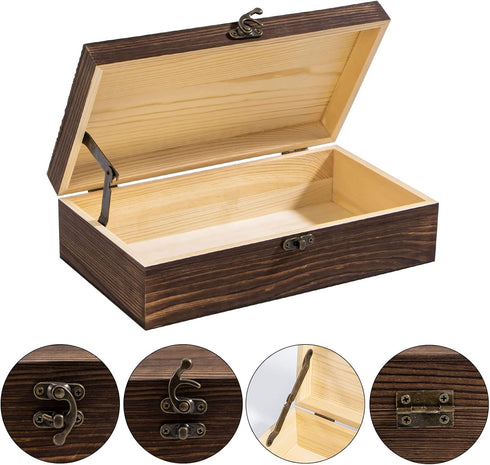 Dedoot Unfinished Wooden Box with Hinged Lid 9.7x5.5x2.7 Inch Rectangle Keepsake Box Clasp Wood Box, Storage Box for DIY Crafts, Home Deocration, ...
