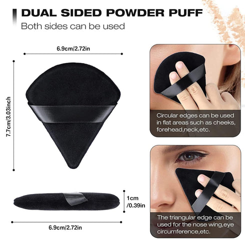 WSYUB 4Pcs Blender Puff Pure Cotton Face Soft Triangle Wedge Makeup Pad for Undereye Loose Mineral Body Powder, Black, Velour Sponge Makeup Tool...