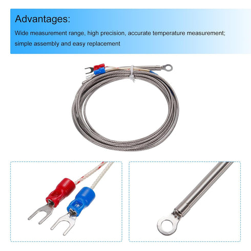 MECCANIXITY K Type Thermocouple Temperature Sensor PT100 5mm Ring High Temperature Probe 10ft Wire 0 to 600°C(32 to 1112°F) Stainless Steel...