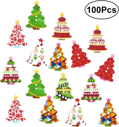 EXCEART 100pcs Christmas Tree Buttons Christmas Sewing Buttons Mixed Patterns with 2 Holes for Sewing DIY Crafts(Random Color)...