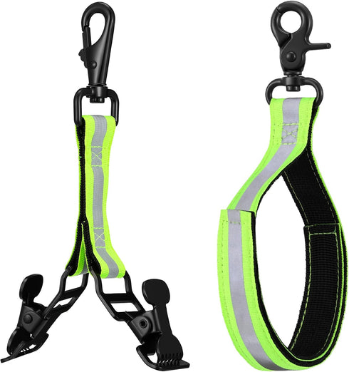 Shappy 2 Pieces Firefighter Glove Strap with Reflective Trim Firefighting Glove Safety Strap Turnout with Swivel Snap Hook Clip (Green)...