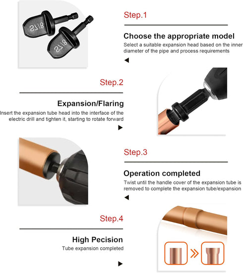 HVAC Repairing Kit?Air Conditioner Copper Tube Expander Swaging Tool ?1/4'' Hex Shank Manual Copper Pipe Swage Tool?Expander Boring Drill Bit 1/4'...