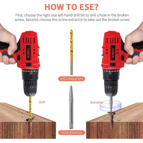 10-Pieces Screw Extractor Set, 37# Cr-Mo & 6542 HSS Steel Cobalt Left-Hand Drill Bit, Easy Out Broken Bolt Remover Reverse, Ez Out Stripped, Round...
