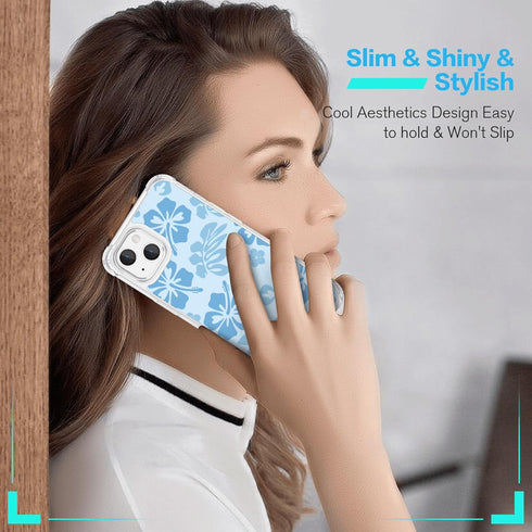 Blue Hibiscus Phone Case Compatible with iPhone 13 6.1 Inch - Shockproof Protective TPU Clear Cute Blue Flower iPhone Case Designed for iPhone 13 ...