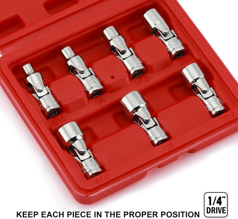 EMENTOL 7PCS 1/4" Drive Universal Joint Socket Set, 6 Point, SAE Universal Flex Socket Set, CR-V, Swivel Head, 3/16 Inch - 9/16 Inch...