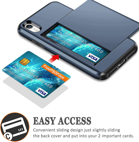 SAMONPOW for iPhone XR Case Wallet Card Holder Heavy Duty Protection XR Phone Case Wallet Card Holder Dual Layer Anti Scratch Hard PC Soft Rubber ...
