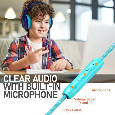 FosPower Kids Headphones (Safe Volume Limit 85 dB), Childrens Headphones Over The Ear with Built-in Mic, 3.5mm Tangle-Free Cable for Boys/Girls/Sc...