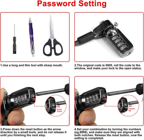 Computer Laptop Cable Lock • Slot Plate 6.23ft Cable • Security Computer Combination Lock • 4 Digital Password Protection Cable • Anti Theft Lock ...