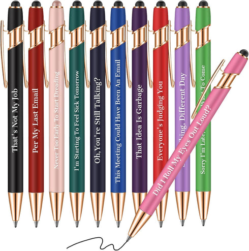 Snarky Funny Office Pens,12 Pcs Negative Sarcastic Hilarious Quotes Work Ballpoint Pens with Stylus Tip for Colleague Co-workers Gift Black Ink (S...