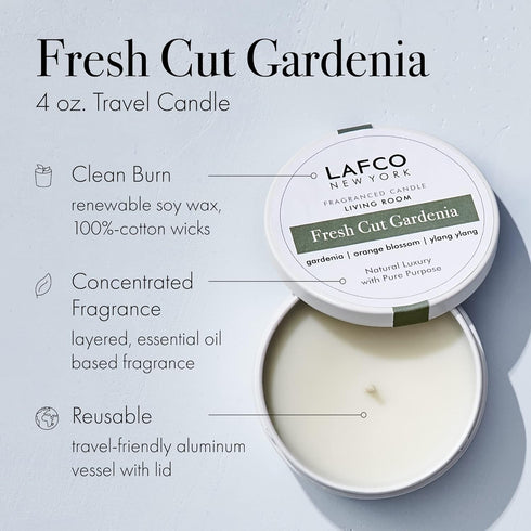 LAFCO New York Travel Candle, Fresh Cut Gardenia - 4 oz - 20-Hour Burn Time - Made in The USA...