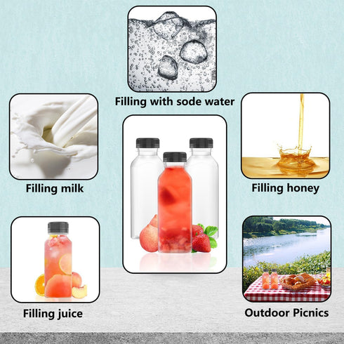 10 Pcs 8 Oz Plastic Juice Bottles Empty Clear Containers with Tamper Proof Lids for Juice, Milk and Other Beverage...