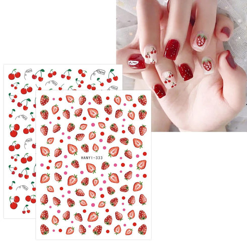 JMEOWIO 12 Sheets Fruit Nail Art Stickers Decals Self-Adhesive Pegatinas Uñas Strawberry Watermelon Lemon Nail Supplies Nail Art Design Decoration...