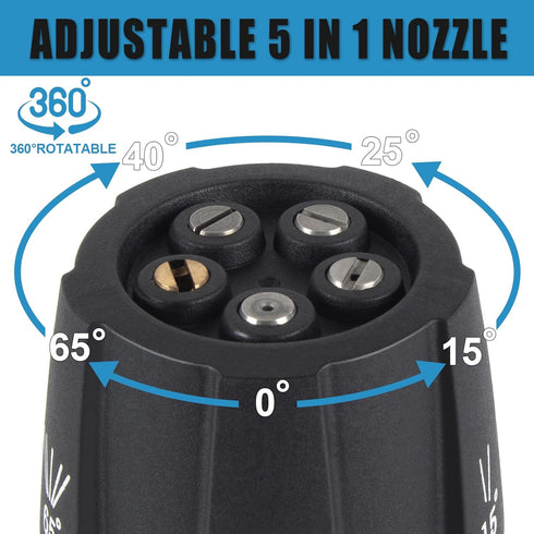 Pressure Washer Spray Nozzle, Adjustable 5-in-1 Quick Changeover Power Washer Nozzle for High Pressure Washer, 1/4in Plug Connect Tips, 3000PSI (3...