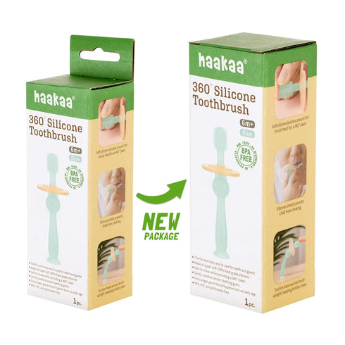 haakaa 360° Baby Toothbrush with Suction Base - Gentle Cleaning for Toddler's Self-Brushing Training, Food-Grade Silicone, Adjustable Safety Shiel...