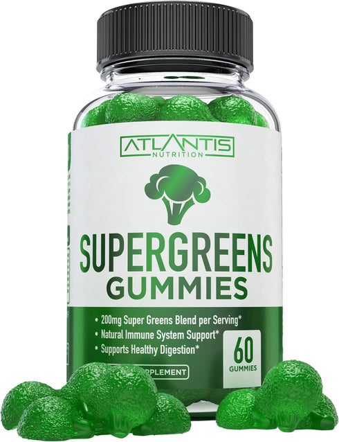 Supergreens Gummies - Daily Green Superfoods Supplement with Spinach, Broccoli, Moringa, Beet Root, Celery, Green Tea, & Acai for Immunity Support...