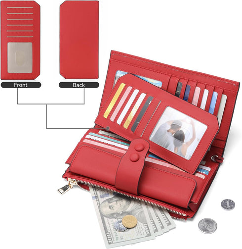 SENDFN Large Womens Wallet Genuine Leather RFID Blocking Multi Card Organizer Wristlet...