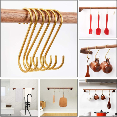 10 Pieces Multipurpose Brass S Shaped Hooks Coat Clothes Storage Hangers Kitchen Pot Pan Racks...
