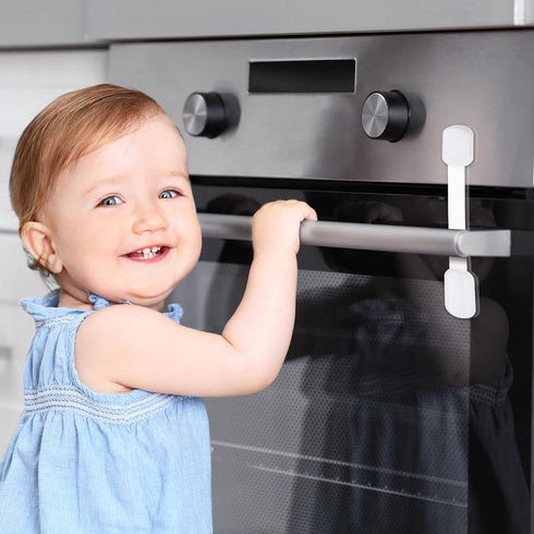 Child Safety Locks (White) - Set of 6 - Prevents Injury and Opening (Oven) Doors, (Kitchen Sink) Cabinets, Toilet Seats, etc. - No Tools or Screws...