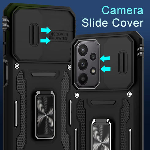 DEERLAMN for Samsung Galaxy A23 5G/4G Case with Slide Camera Cover+Screen Protector,Rotated Ring Kickstand Military Grade Shockproof Protective Co...