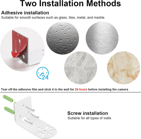 2Pack Adhesive Metal Wall Mount Compatible with Eufy Security Solo Indoor Cam E220 & P24, No Drilling VHB Stick On or Screw Install, Two Ways Inst...