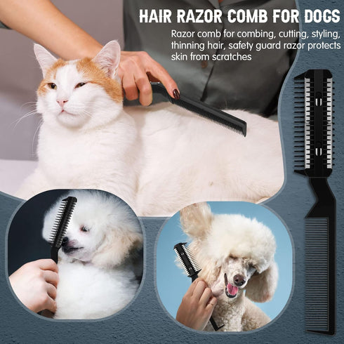 5 Pieces Razor Comb for Dogs Hair Grooming Trimmer Comb for Pet Razor Comb with 25 Extra Blades Manual Dog Hair Trimmer Comb Double Edge Razor for...