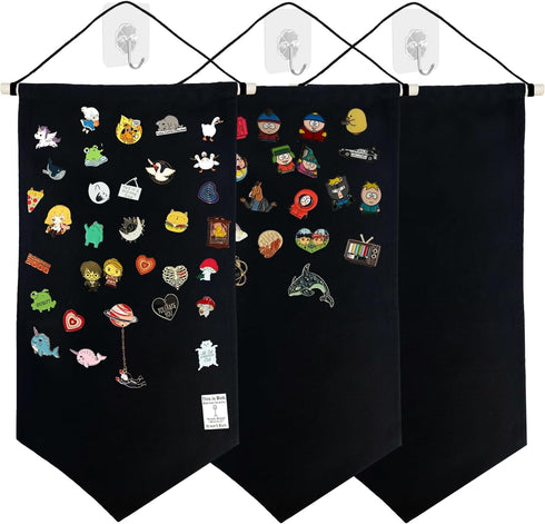 3PCS Pin Display Banner Board, Enamel Pin Collection Display Holder with Hooks, Pin Board for Enamel Pin, Wall Hanging Brooch Jewelry Organizer (A...